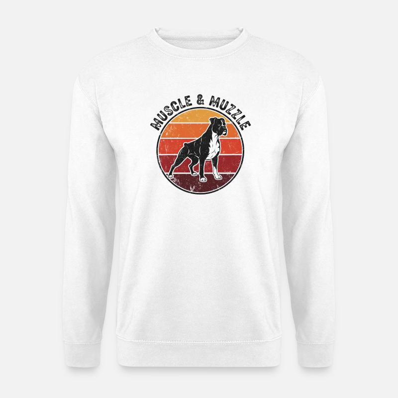 Muscle & Muzzle – Boxer Hund Motiv - Unisex Pullover - Weiß