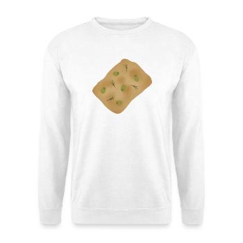 Focaccia mit Oliven und Rosmarin - Unisex Pullover - Weiß - Vorne - Alina (178cm) & Michal (187cm)