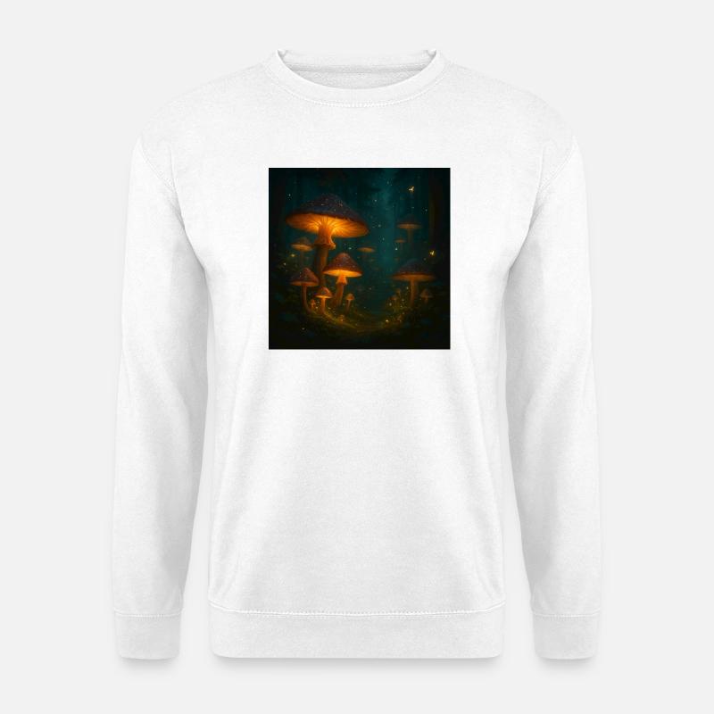Leuchtende Pilztraum im nächtlichen Wald - Unisex Pullover - Weiß