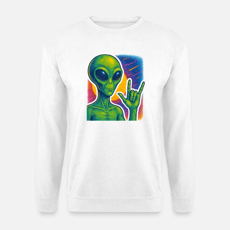 Galaktische Alien-Rock-Hand-Illustration - Unisex Pullover - Weiß