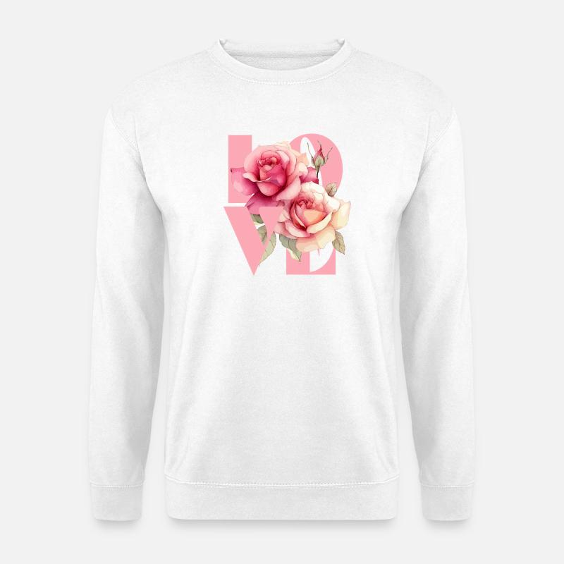Elegantes rosafarbenes Blumenmuster - Unisex Pullover - Weiß