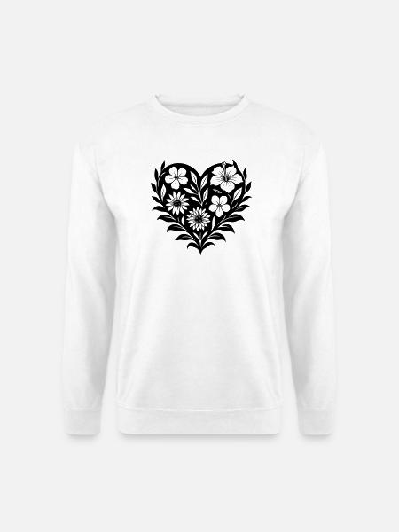 Blumenherz - Blumenmuster Herz auf Schwarz - Unisex Pullover - Weiß