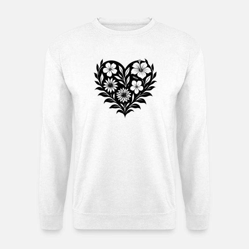 Blumenherz - Blumenmuster Herz auf Schwarz - Unisex Pullover - Weiß