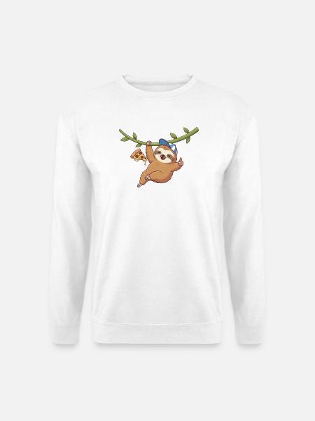 Cute sloth with pizza and cap - Unisex Sweatshirt - white