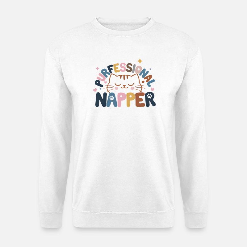 Whimsical Cat with Peaceful Expression - Unisex Sweatshirt - white