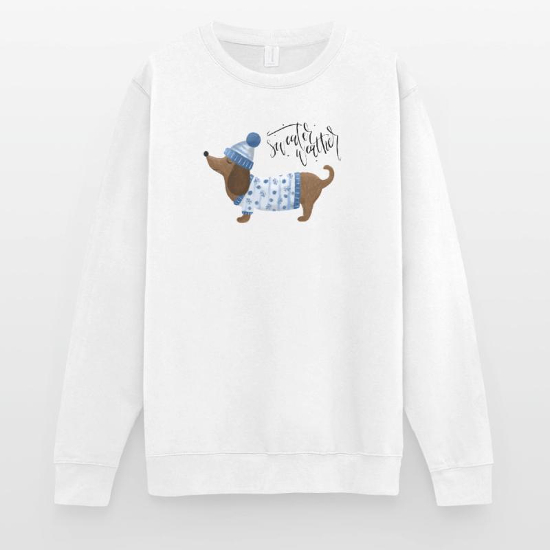 Teckel avec pull et chapeau Pull Météo bleu Sweat-shirt Unisexe