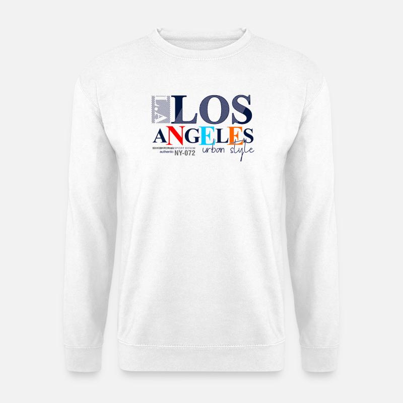 Lebendiges Stadtbild mit buntem Text - Unisex Pullover - Weiß
