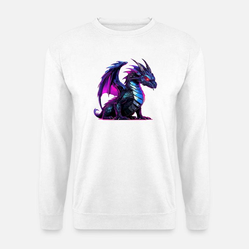 Neon-Drachen Illustration auf Schwarz - Unisex Pullover - Weiß