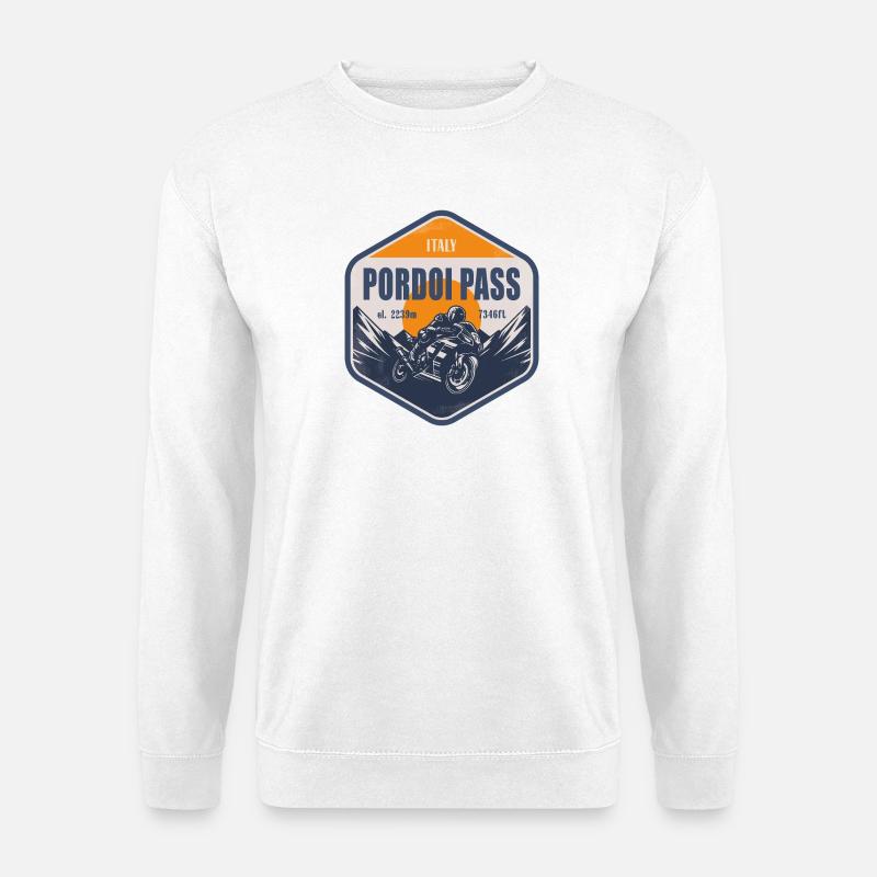 Pordoijoch Italien Dolomiten Motorradroute - Unisex Pullover - Weiß