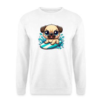 Cute Pug Surfer Cartoon Surfing Summer - Unisex Sweatshirt - white - Front