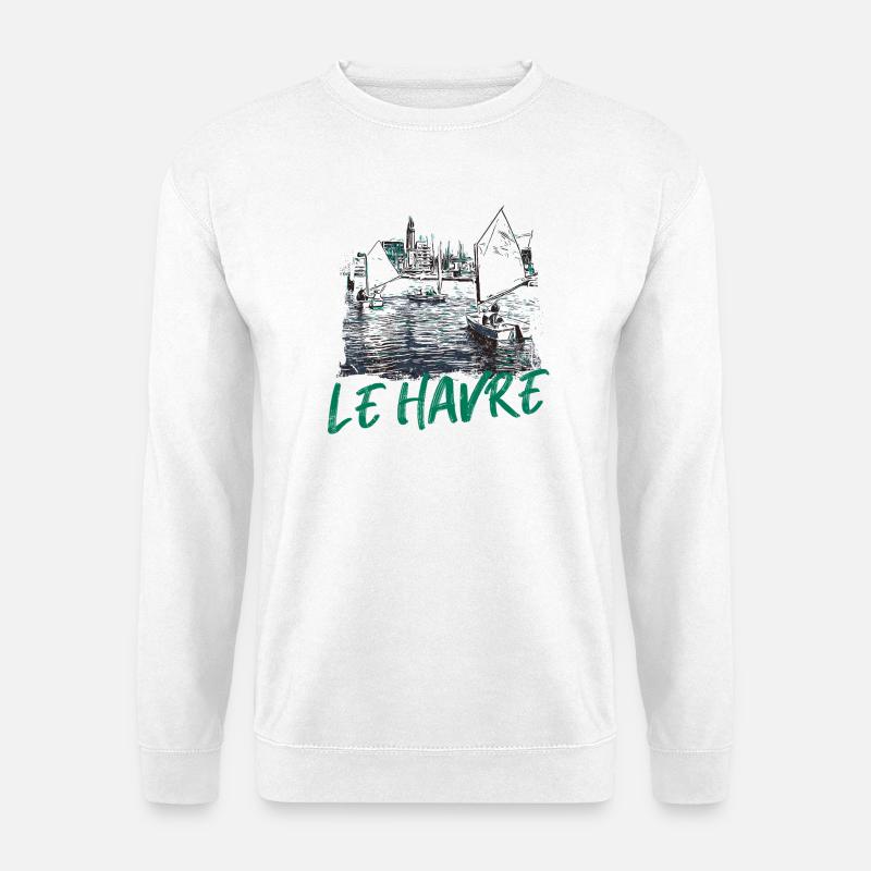 Maritime Szene von Le Havre mit Kalligrafie - Unisex Pullover - Weiß