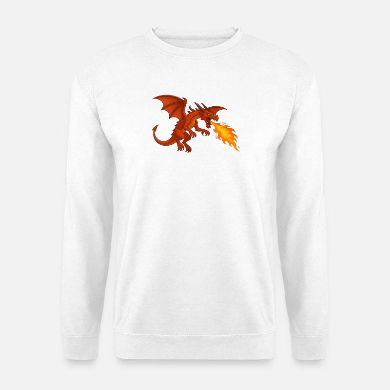 Feuer speiender Drache  - Illustration - Unisex Pullover - Weiß