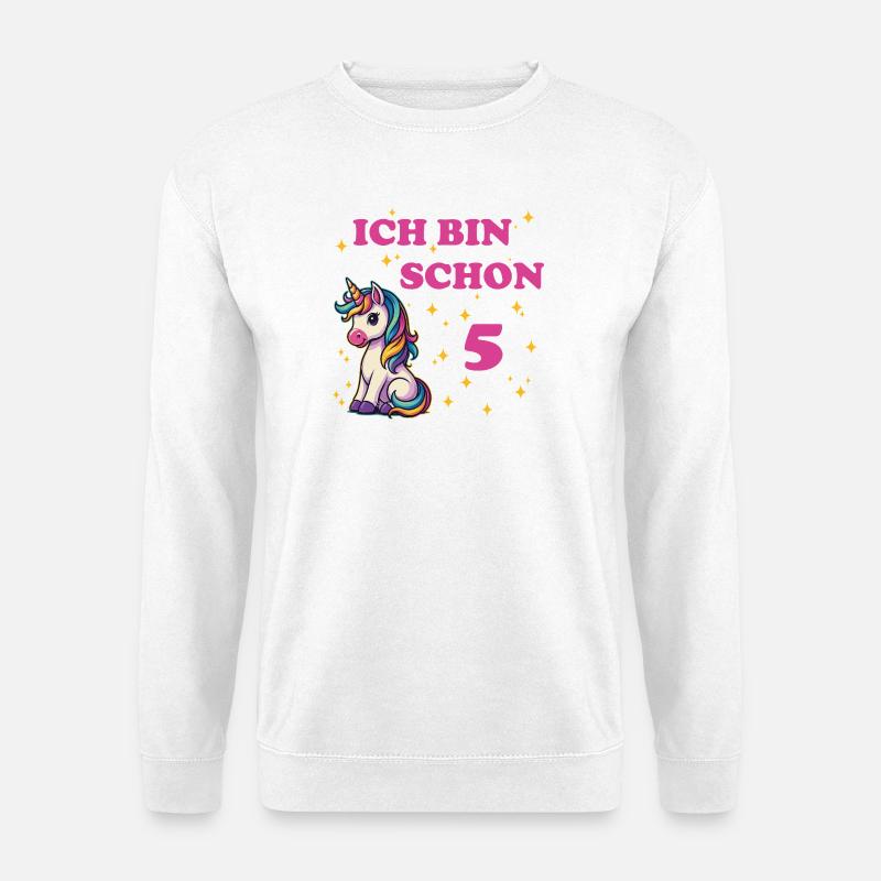Kindergeburtstag 5, Tanzendes Lustiges Einhorn - Unisex Pullover - Weiß