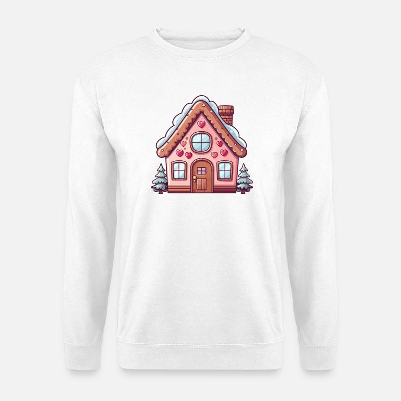 Charmantes schneebedecktes Lebkuchenhaus - Unisex Pullover - Weiß