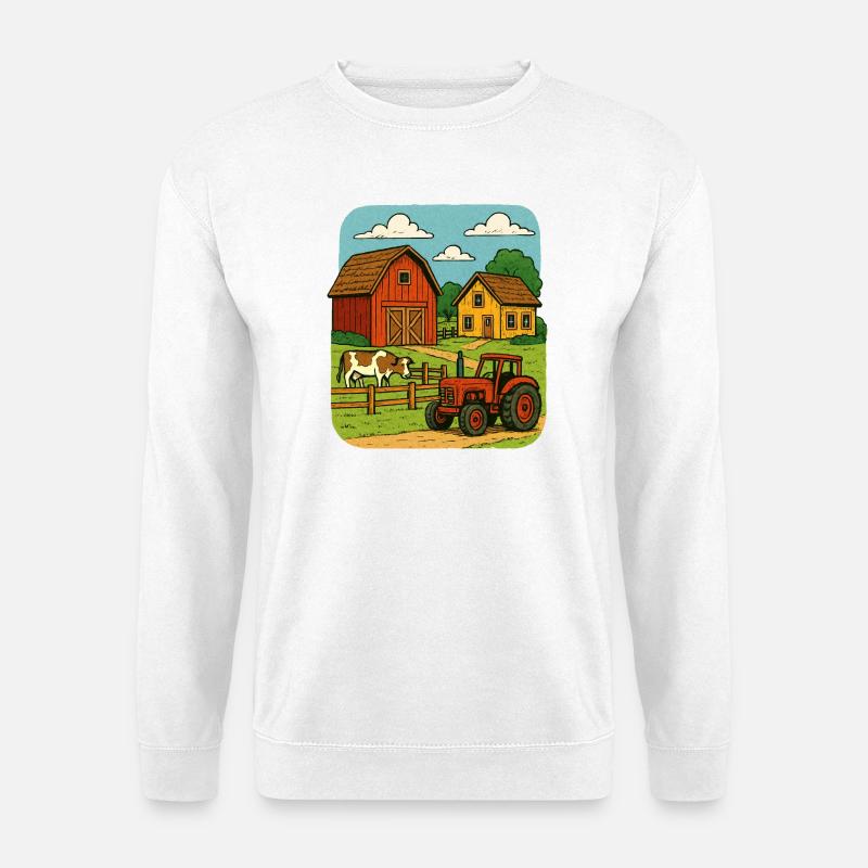 Ländliche Farm mit rotem Traktor - Unisex Pullover - Weiß