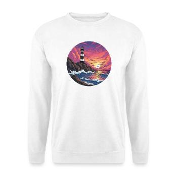 Comic Leuchtturm Meer Brandung Sonnenuntergang - Unisex Pullover - Weiß - Vorne
