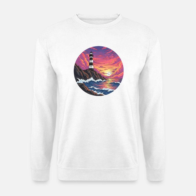 Comic Lighthouse Sea Surf Sunset - Unisex Sweatshirt - white