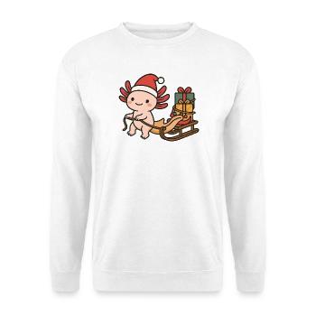 Weihnachts Axolotl – Mit Schlitten & Geschenken - Unisex Pullover - Weiß - Vorne