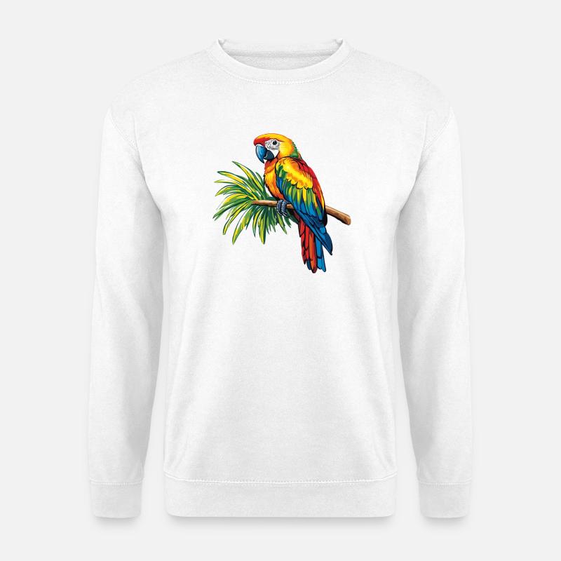 Bunter Papagei auf Zweig - Unisex Pullover - Weiß