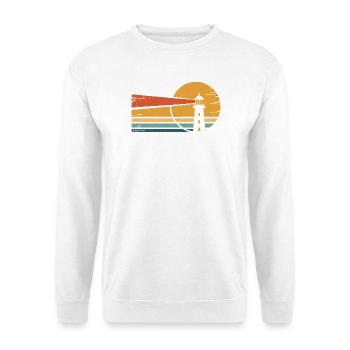 Leuchtturm Retro-Sonnenuntergang - Unisex Pullover - Weiß - Vorne - Alina (178cm) & Michal (187cm)