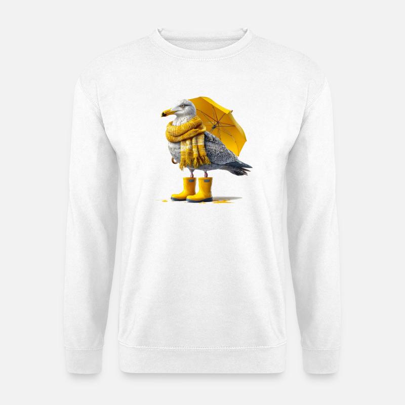 Seagull with yellow umbrella and boots - Unisex Sweatshirt - white