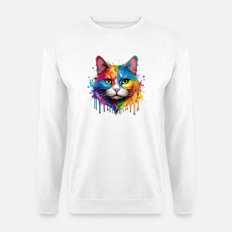 Regenbogenkatze Aquarellportrait - Unisex Pullover - Weiß