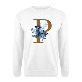 Florales P – Goldener Buchstabe mit Blüten - Unisex Pullover - Weiß - Vorne