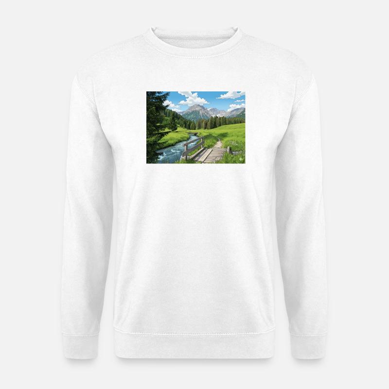 Alpine Flussweg Panorama - Unisex Pullover - Weiß