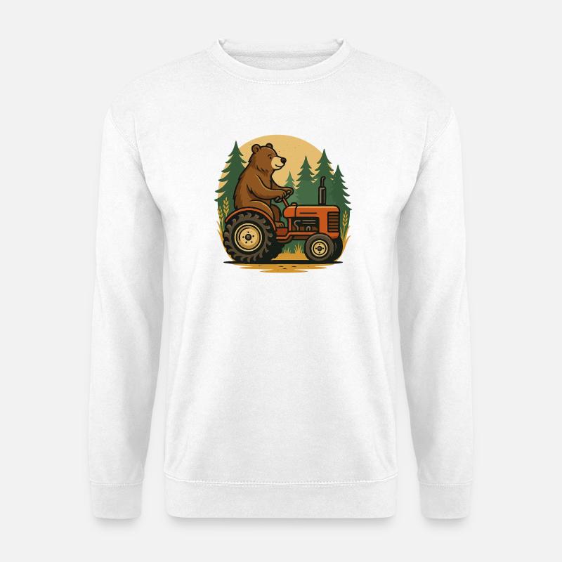 Bärenfarmer im Traktor - Unisex Pullover - Weiß