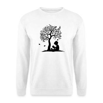 Kind liest unter Baum - Unisex Pullover - Weiß - Vorne