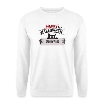 Katze - Happy Halloween - Unisex Pullover - Weiß - Vorne - Alina (178cm) & Michal (187cm)