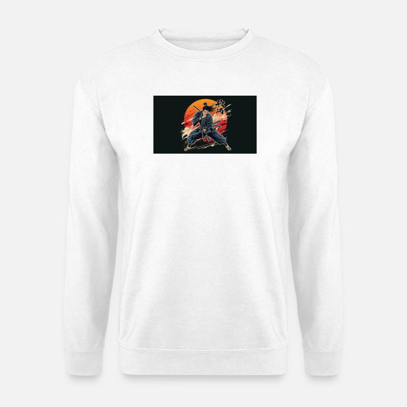Samurai im Sonnenuntergang  - Unisex Pullover - Weiß