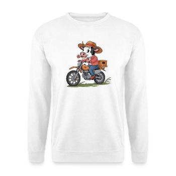 Vache aventureuse à moto - Sweat-shirt Unisexe - blanc - Devant