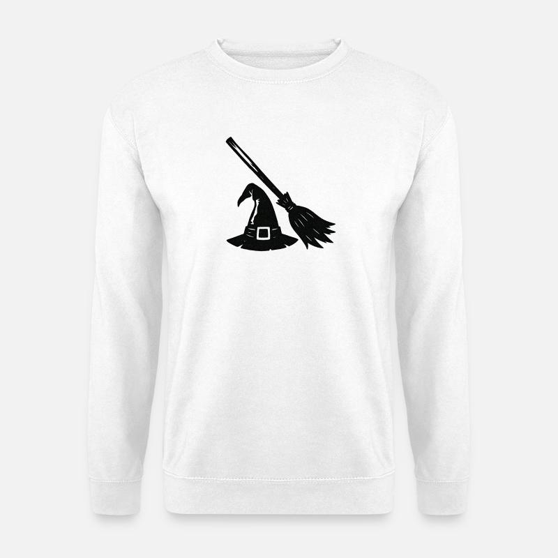 Hexenhut und Besen Silhouette - Unisex Pullover - Weiß