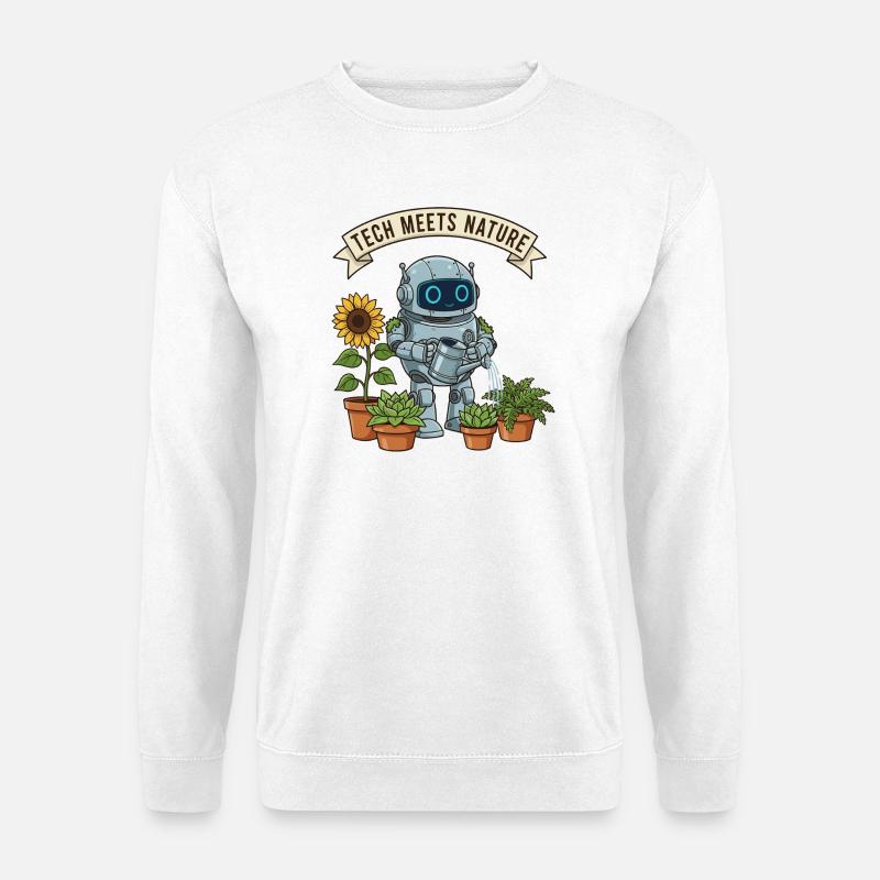Tech trifft Natur Roboter Gärtner - Unisex Pullover - Weiß
