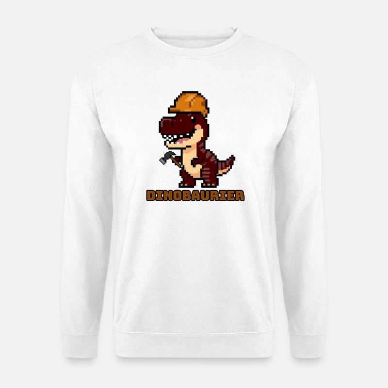 DinoBAUrier - Pixel Art Dinosaurier Bauhelm! 👷♂️ - Unisex Pullover - Weiß