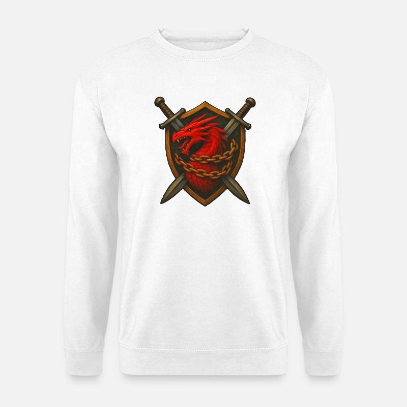 Red Dragon on Shield with Chains - Unisex Sweatshirt - white