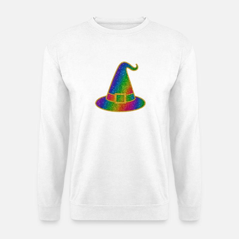 Halloween-Regenbogen Glitzer Hexenhut - Unisex Pullover - Weiß