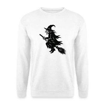 Halloween-Hexe auf Besen Silhouette - Unisex Pullover - Weiß - Vorne