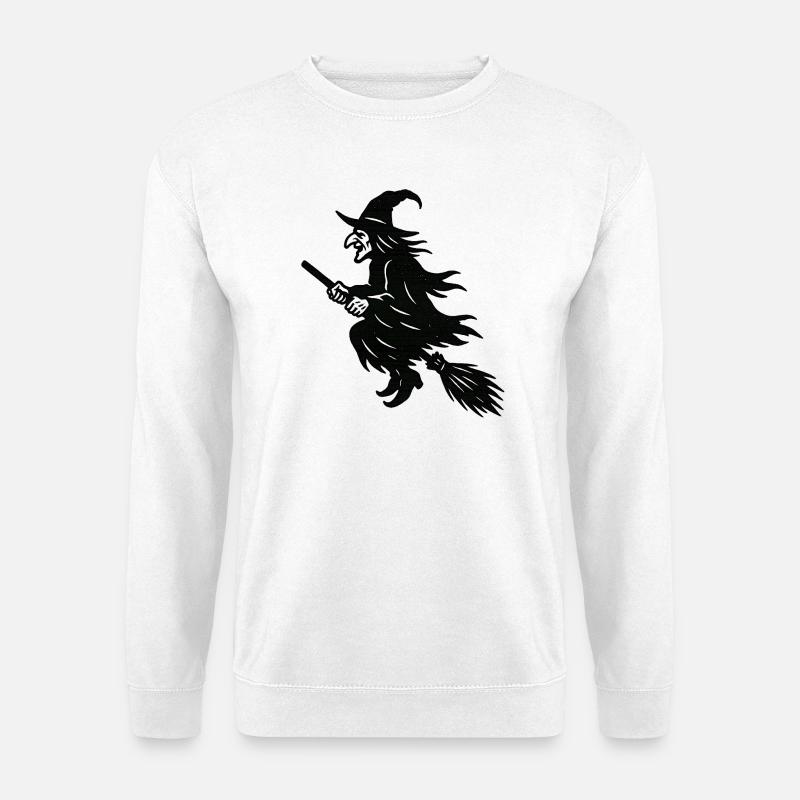 Halloween-Hexe auf Besen Silhouette - Unisex Pullover - Weiß
