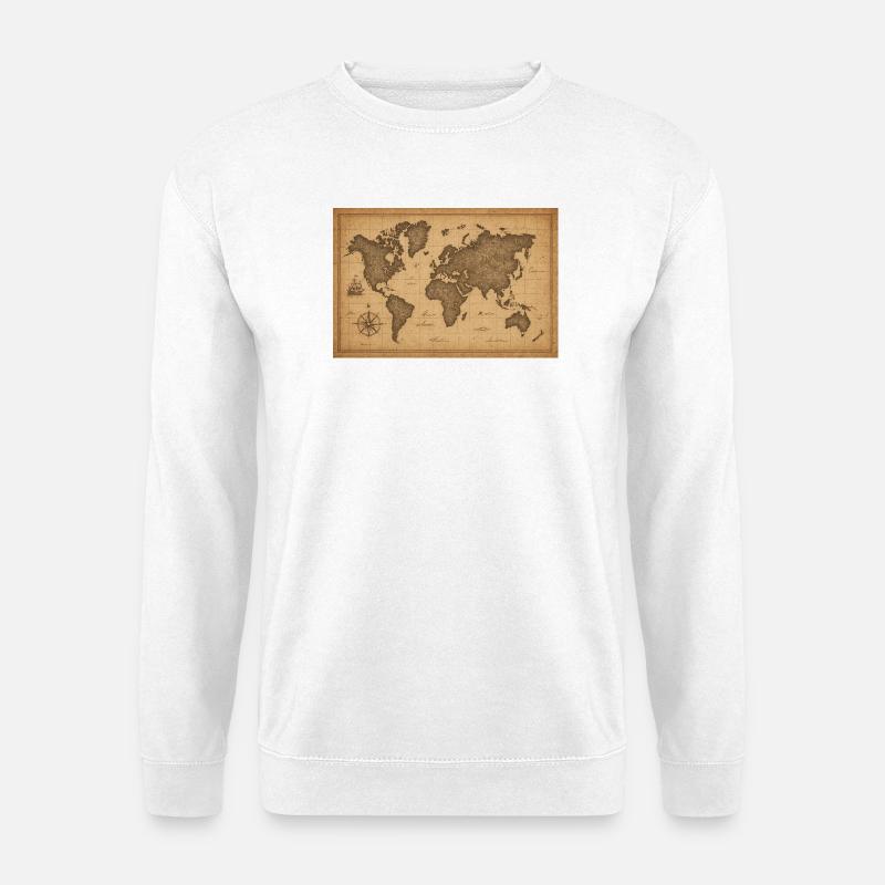 Vintage Weltkarte Sepia Nautik - Unisex Pullover - Weiß