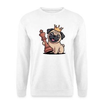 Drôle de carlin jouant aux échecs Cartoon King - Sweat-shirt Unisexe - blanc - Devant