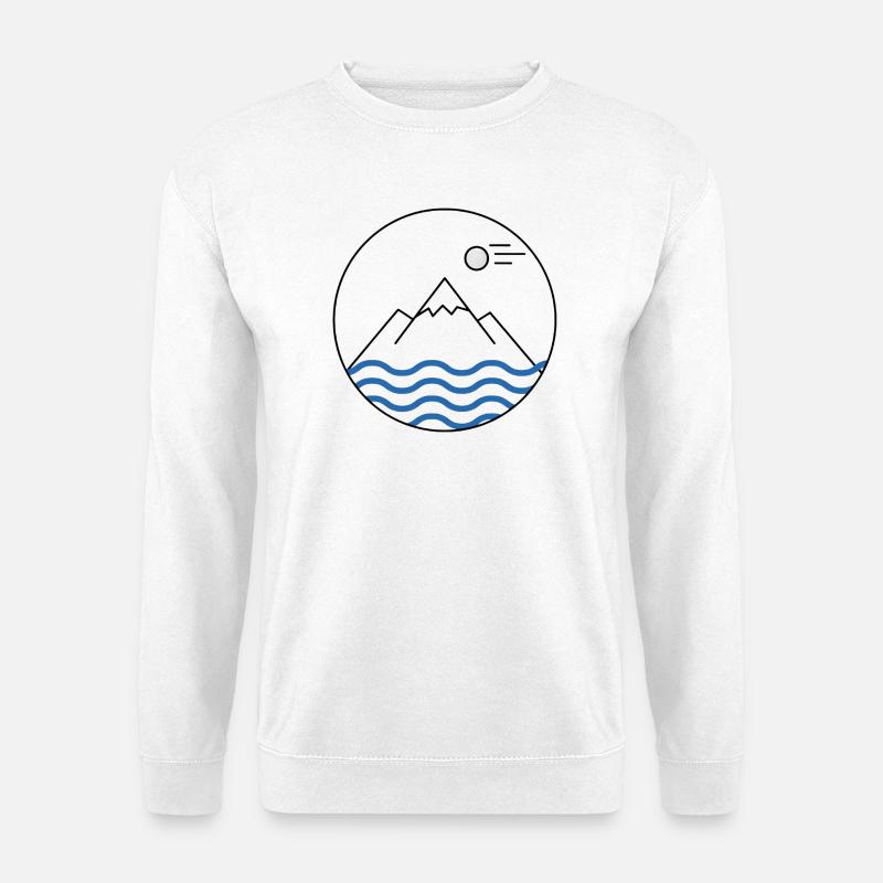 Bergsee Minimal Linienkunst - Unisex Pullover - Weiß