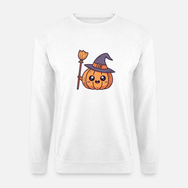 Entzückender Hexenkürbis und Besen - Unisex Pullover - Weiß