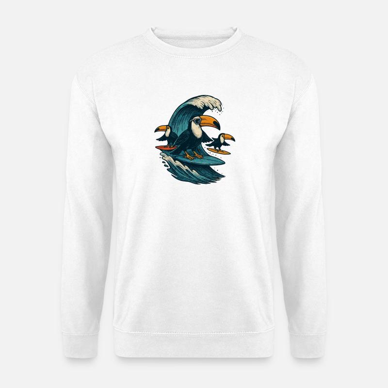 Cool Toucan Surfing Wave Art - Unisex Pullover - Weiß