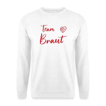Romantisches Braut Herz Design für Hochzeit & JGA - Unisex Pullover - Weiß - Vorne - Alina (178cm) & Michal (187cm)