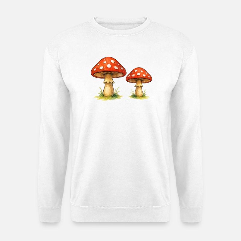 Rote Fliegenpilze im Gras - Unisex Pullover - Weiß
