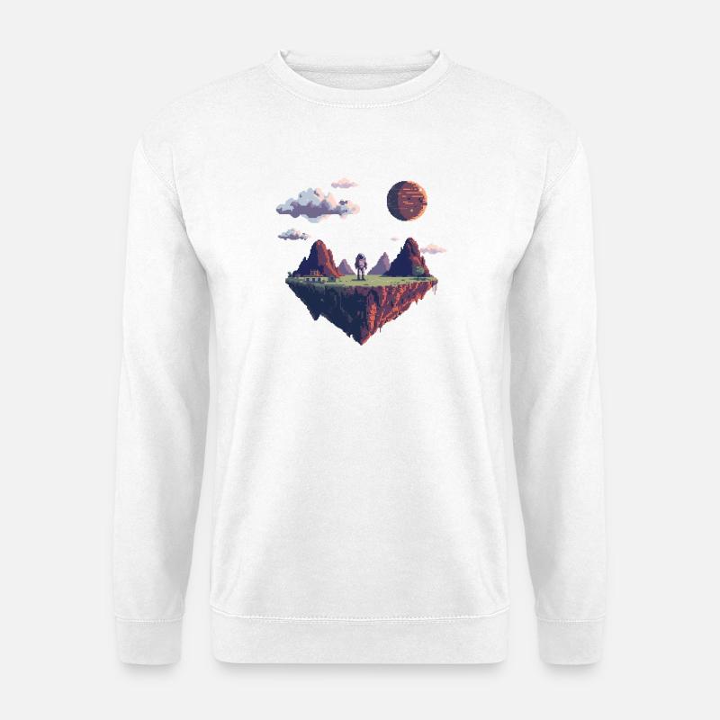 8-Bit Pixel Astronaut auf Schwebender Insel - Unisex Pullover - Weiß