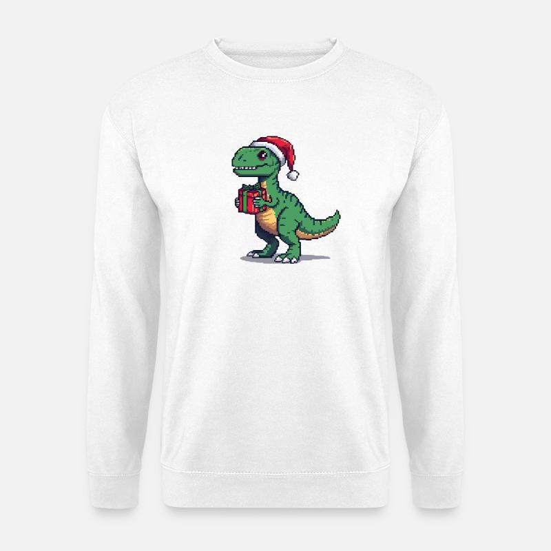 8-Bit Pixel Velociraptor Weihnachten - Unisex Pullover - Weiß
