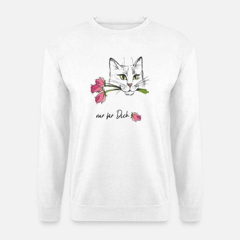 Katze mit Rosen  - Unisex Pullover - Weiß